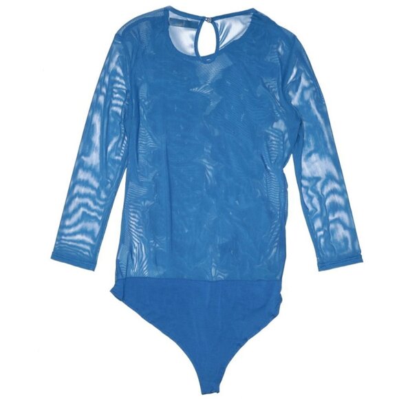 Boutique blue floral embroidered Mesh Body suit Top - Picture 2 of 2